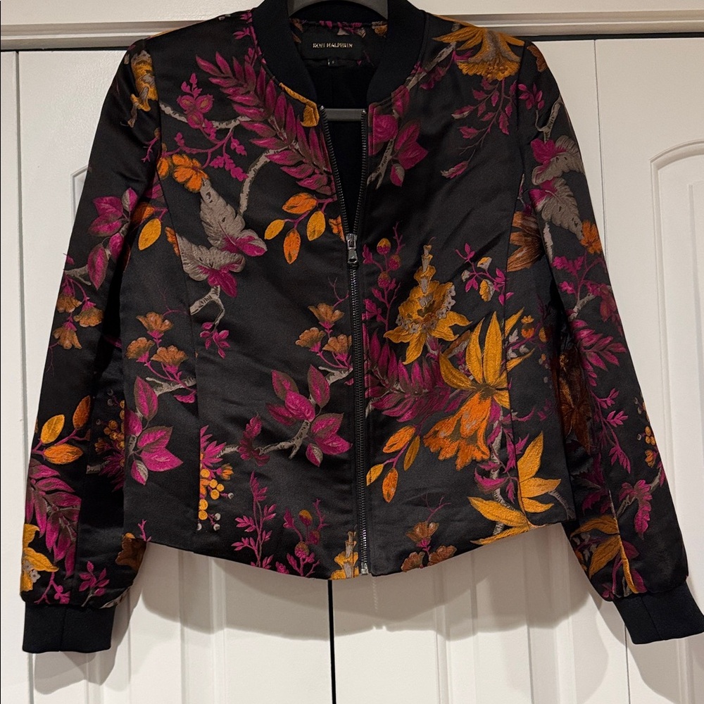 Kobi Halperin silk Black Floral Bomber Jacket small